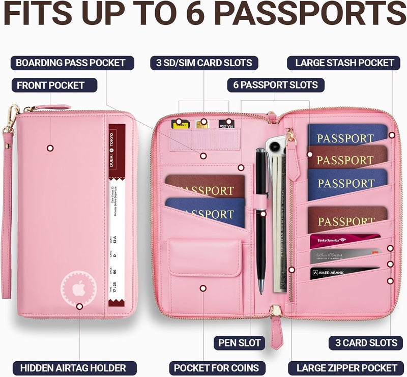 Apadi Travel Document Organizer - RFID Passport Wallet Case Family Holder Id Wristlet - Image 2